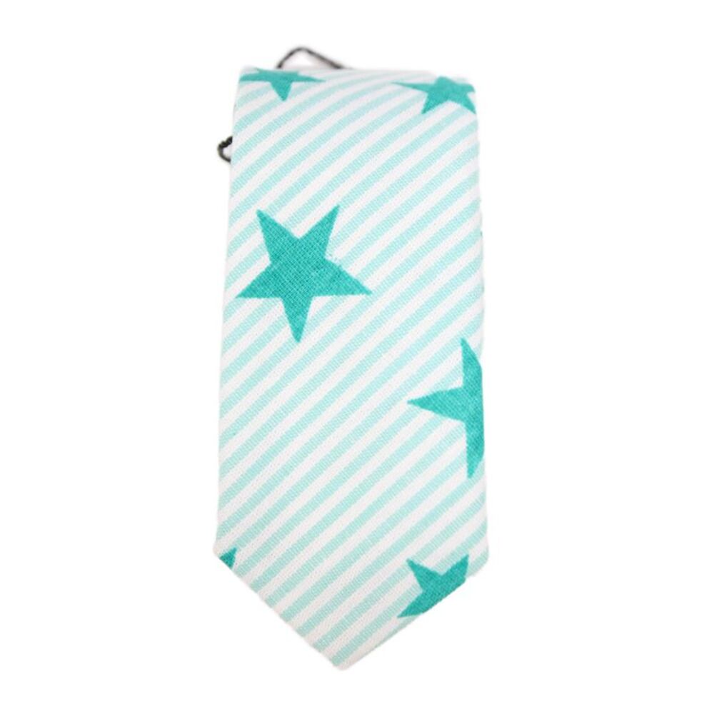 Designer Mens Geometric Star Print Classic Tie Blue